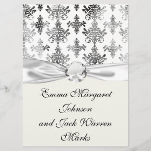distressed black white intricate damask invitation