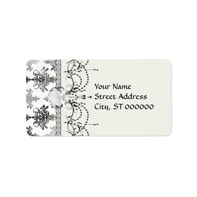 distressed black white intricate damask label (Front)