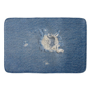 Distressed Blue Denim Fabric Bath Mat