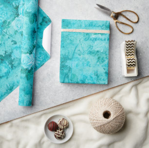 Distressed Blue Roses Collage Wrapping Paper