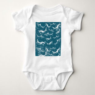 Distressed Blue Shark Pattern  Baby Bodysuit