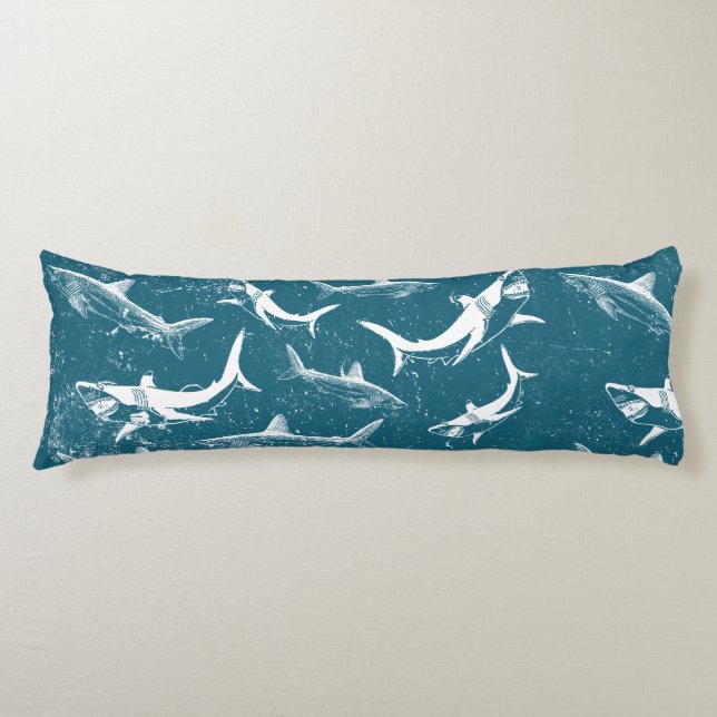 Distressed Blue Shark Pattern Body Cushion (Front)