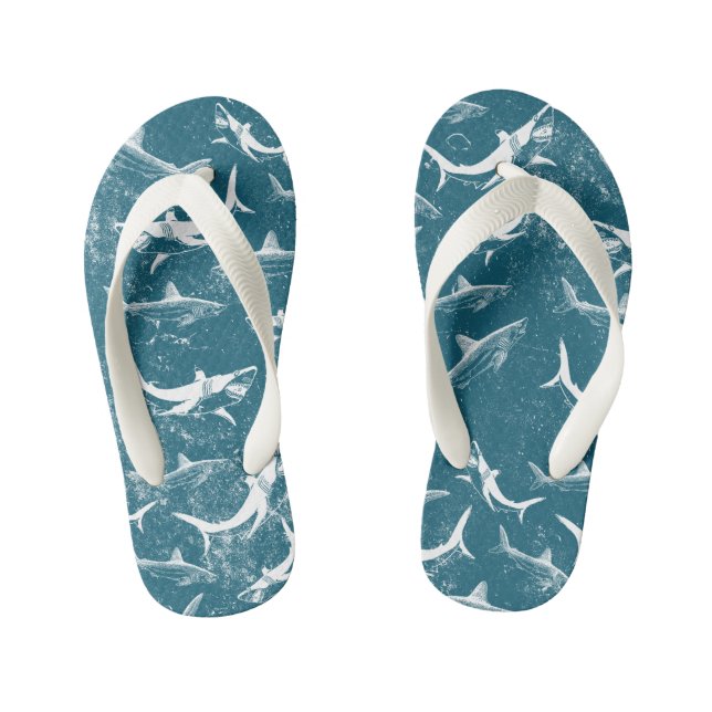Distressed Blue Shark Pattern Kid's Thongs (Footbed)