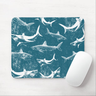 Distressed Blue Shark Pattern Mouse Pad