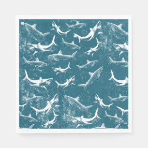 Distressed Blue Shark Pattern Napkin