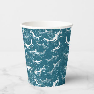 Distressed Blue Shark Pattern  Paper Cups