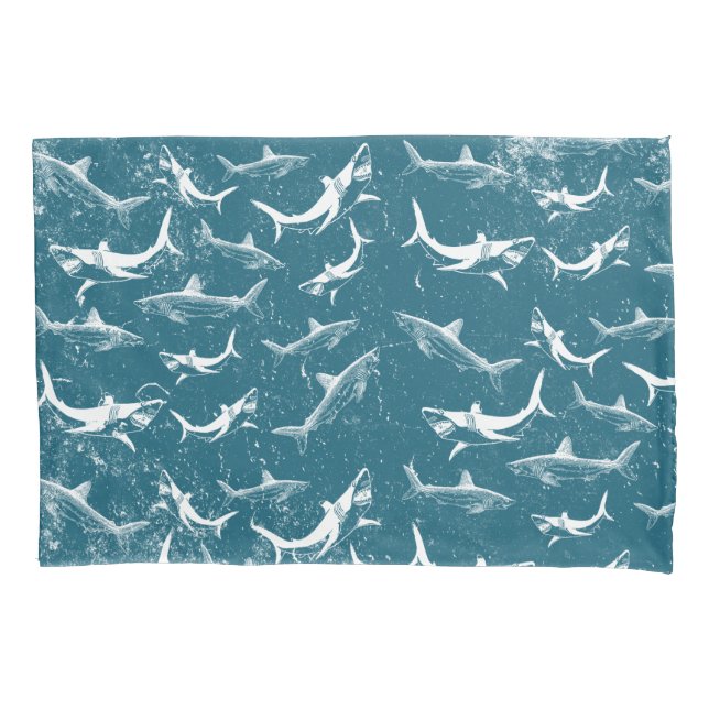 Distressed Blue Shark Pattern   Pillowcase (Front)