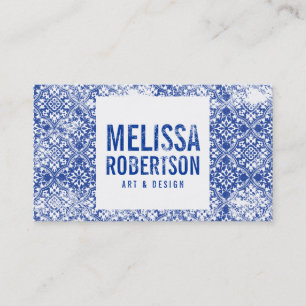 Distressed Blue Tile Pattern Designers Business Card
