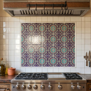 Distressed Bohemian Teal and Plum Moroccan Mosaic Ceramic Tile