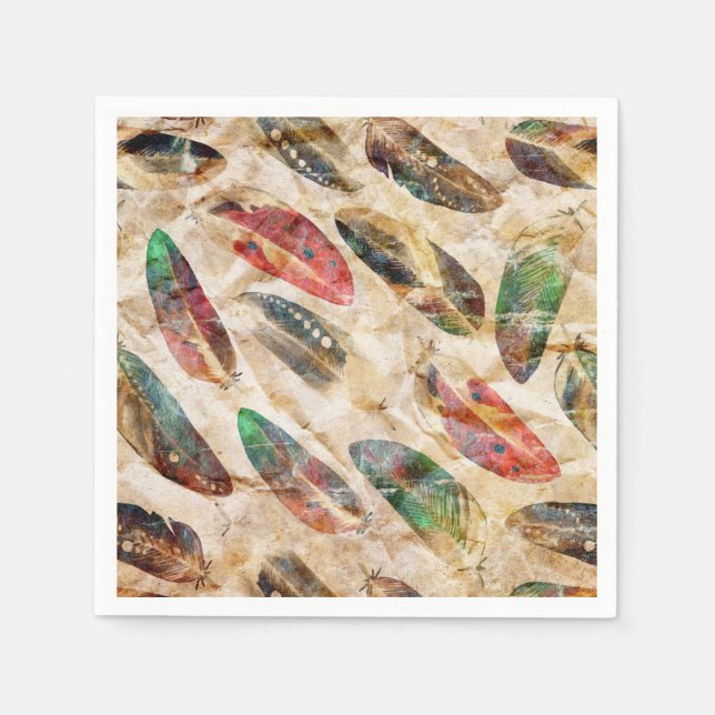 Distressed Boho Feathers Pattern  Napkin (Front)