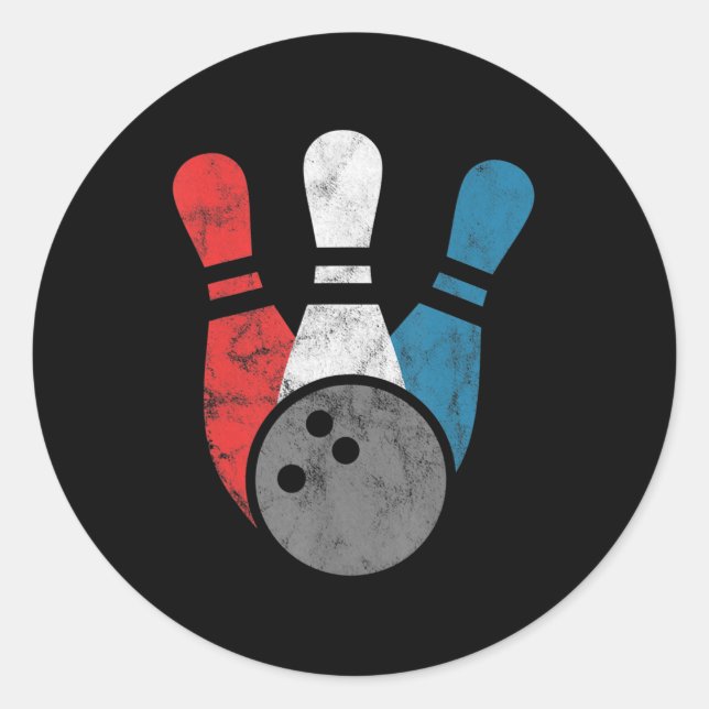Distressed Bowling  For Men  Bowling Pins And Ball Classic Round Sticker (Front)