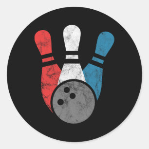 Distressed Bowling For Men Bowling Pins And Ll  Classic Round Sticker