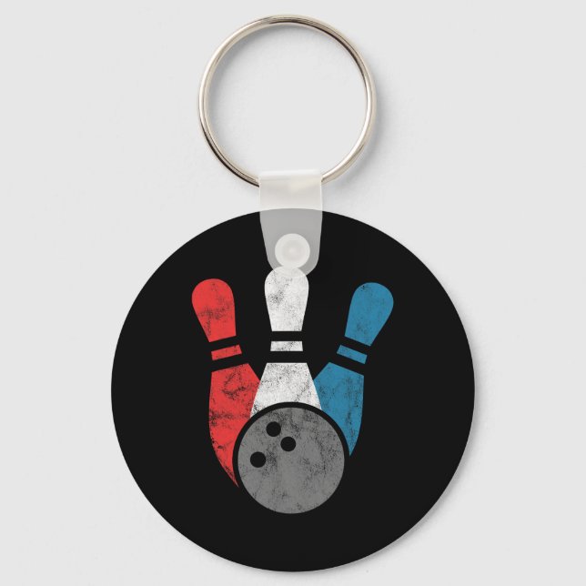 Distressed Bowling For Men Bowling Pins And Ll  Key Ring (Front)