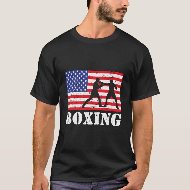 Distressed Boxing Usa American Flag Boxer Fighter T-Shirt (Front)