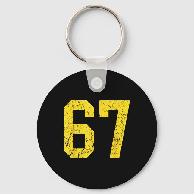 Distressed Bright Gold Number 67 Jersey Player Uni Key Ring (Front)