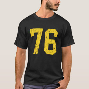 Distressed Bright Gold Number 76 Jersey Player Uni T-Shirt