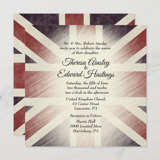 Distressed British  Flag Wedding Invitations (Front/Back)