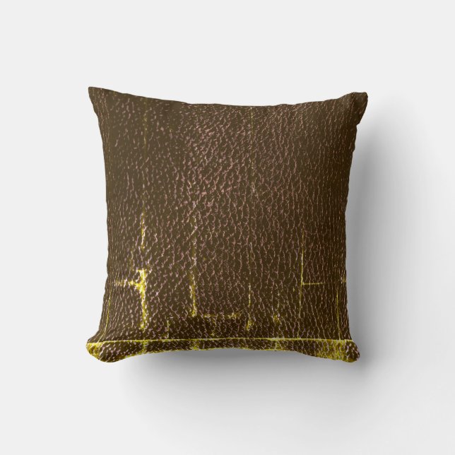 Distressed Brown Leather Throw Pillow (Front)