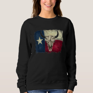 Distressed Bull Skull Texas Flag Patriots Sweatshirt