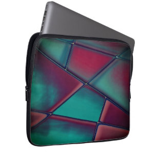 Distressed burgundy and strong cyan in trapezoidal laptop sleeve