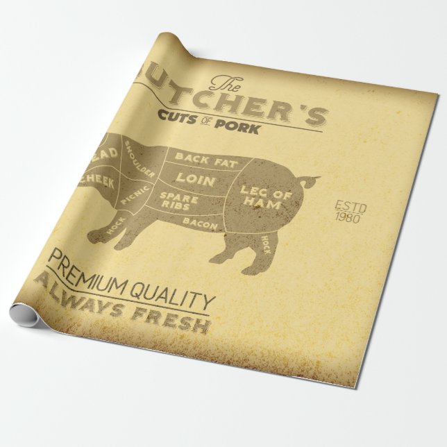 Distressed Butcher Cuts of Pork Pig Diagram Chef Wrapping Paper (Unrolled)