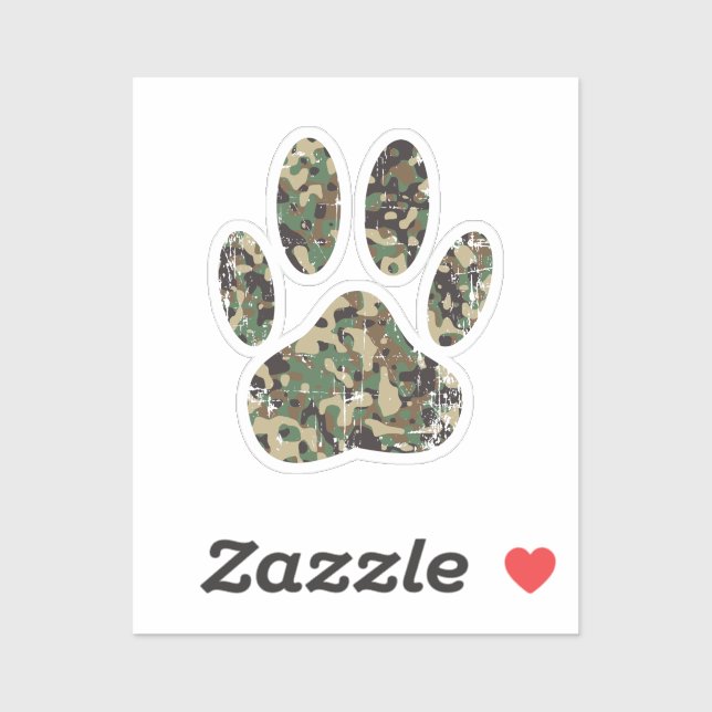 Distressed Camo Dog Paw Print (Sheet)