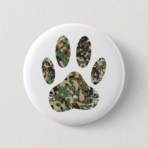 Distressed Camo Dog Paw Print 6 Cm Round Badge