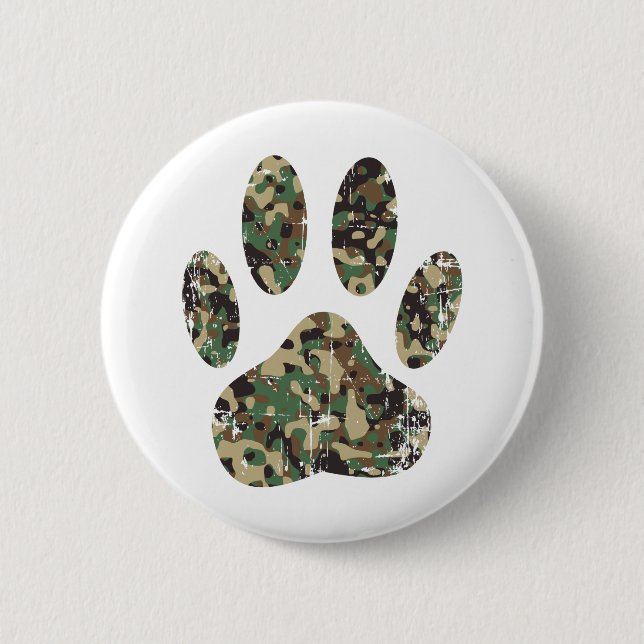 Distressed Camo Dog Paw Print 6 Cm Round Badge (Front)