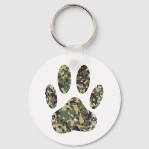 Distressed Camo Dog Paw Print Key Ring