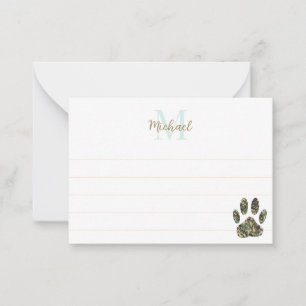 Distressed Camo Dog Paw Print Lined Monogram Card