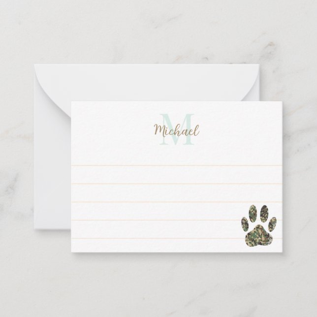 Distressed Camo Dog Paw Print Lined Monogram Card (Front)