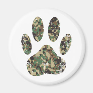 Distressed Camo Dog Paw Print Magnet