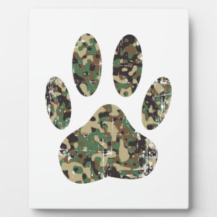 Distressed Camo Dog Paw Print Plaque