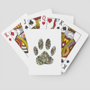 Distressed Camo Dog Paw Print Playing Cards