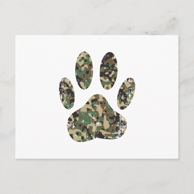 Distressed Camo Dog Paw Print Postcard (Front)