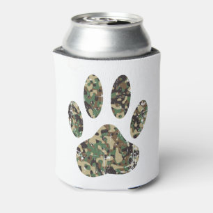 Distressed Camouflage Dog Paw Print Can Cooler