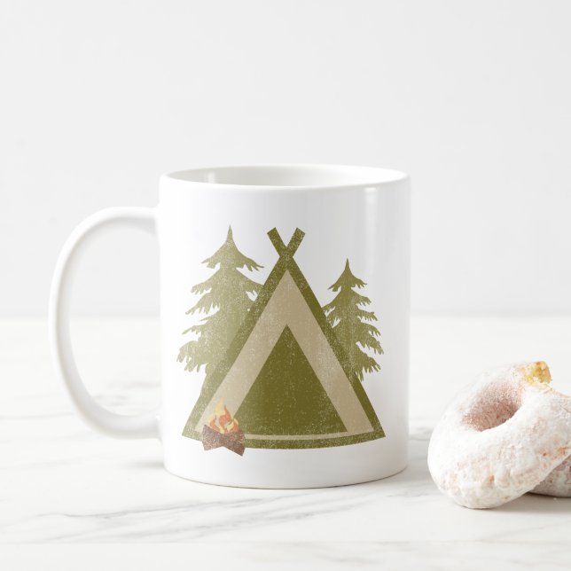 Distressed Campsite In Nature Coffee Mug (With Donut)