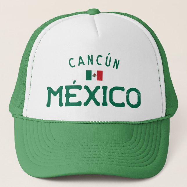 Distressed Cancún México (Cancun Mexico) Trucker Hat (Front)