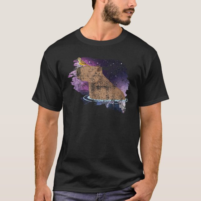 Distressed Capybara And Bird Nature Animal Rodent  T-Shirt (Front)