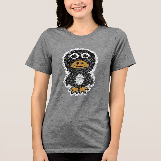 Distressed Cartoon Penguin 7 Tri-Blend Shirt (Front)