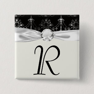 distressed chandelier black white 15 cm square badge