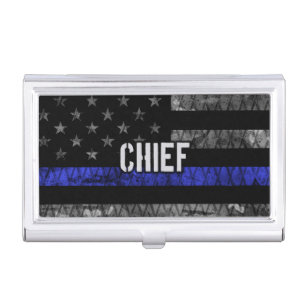 Distressed Chief Police Flag Business Card Holder