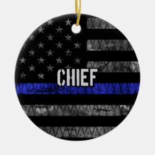 Distressed Chief Police Flag Ceramic Ornament