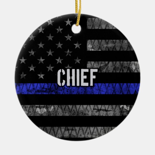 Distressed Chief Police Flag Ceramic Ornament (Front)