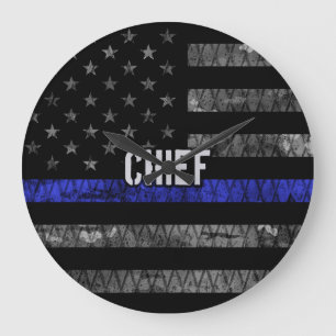 Distressed Chief Police Flag Large Clock