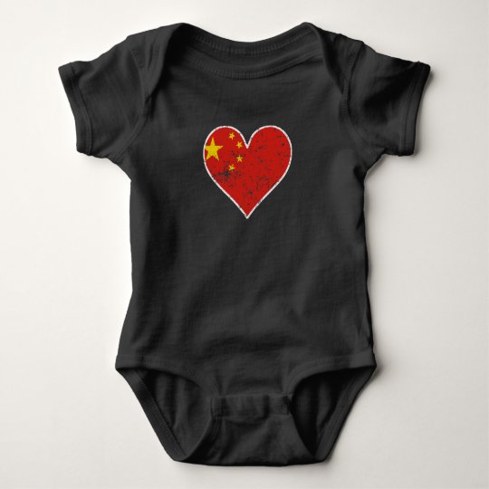 Distressed Chinese Flag Heart Baby Bodysuit