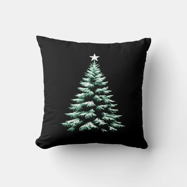 Distressed Christmas Tree Green Peppermint Stripes Cushion (Front)