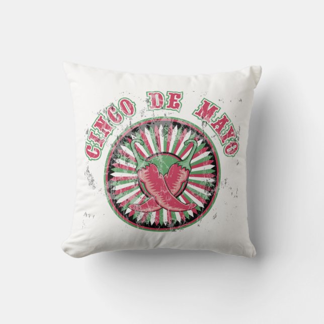 Distressed Cinco de Mayo with Peppers and Stripes Cushion (Front)