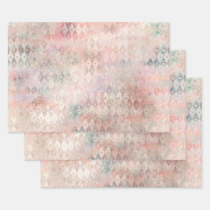 Distressed Colorful Diamond Pattern Wrapping Paper Sheet
