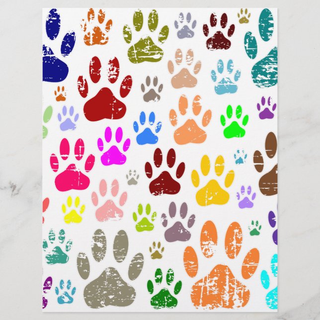 Distressed Colourful Dog Paw Prints (Front)